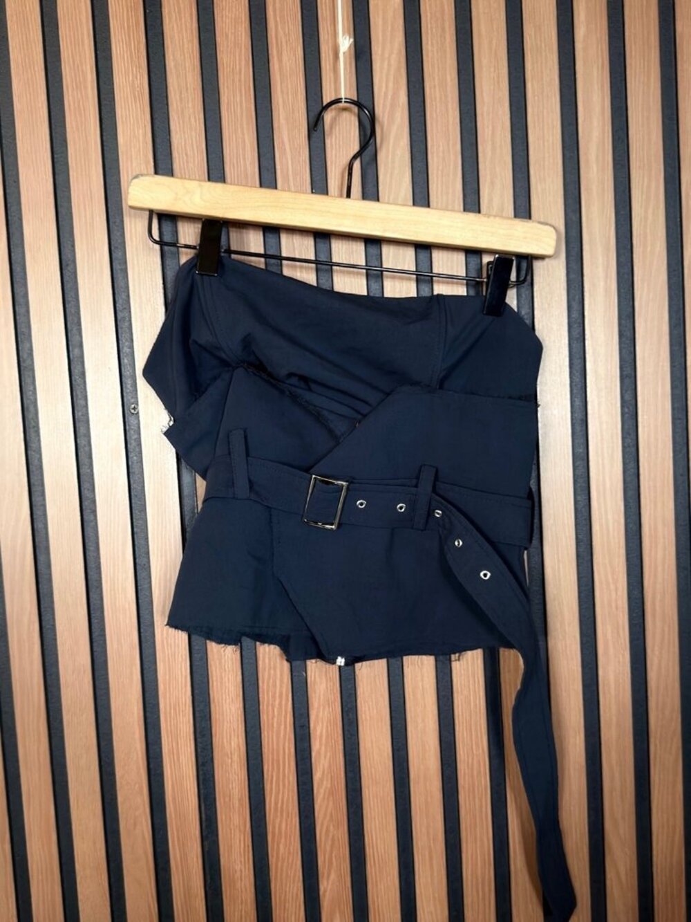 Zara Corset Top Small Womens Black Poly Stretch Belted Back Zip Tube